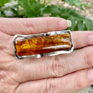 Amber over Silver 925 ring size 8